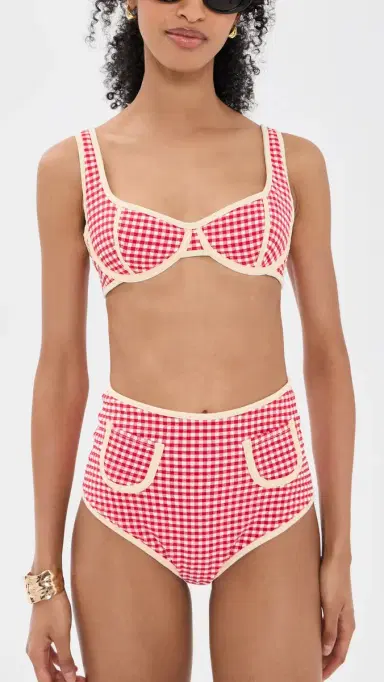 Montce Micro Gingham Romy Binded Bikini Top Red Micro Gingham | Thumbnail 5 Montce Micro Gingham Romy Binded Bikini Top Red Micro Gingham | Thumbnail 5