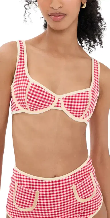 Montce Micro Gingham Romy Binded Bikini Top Red Micro Gingham | Thumbnail 1 Montce Micro Gingham Romy Binded Bikini Top Red Micro Gingham | Thumbnail 1