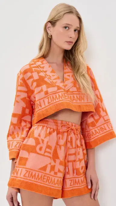 Zimmermann Solstice Towelling Coverup Top Orange Pink | Thumbnail 2 Zimmermann Solstice Towelling Coverup Top Orange Pink | Thumbnail 2