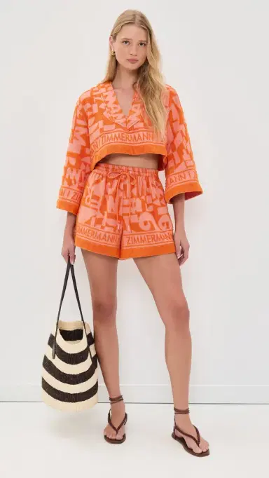Zimmermann Solstice Towelling Coverup Top Orange Pink | Thumbnail 5 Zimmermann Solstice Towelling Coverup Top Orange Pink | Thumbnail 5
