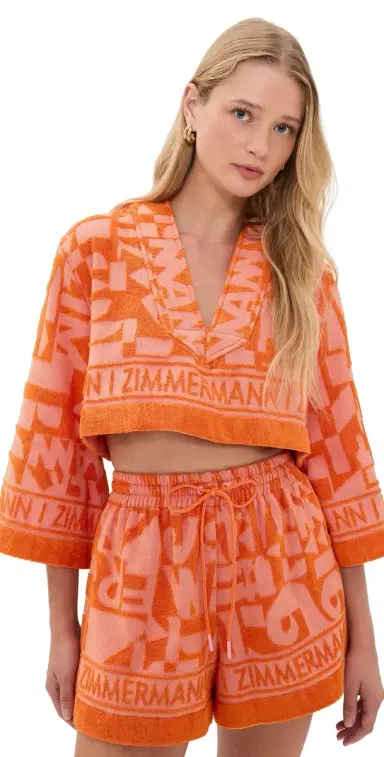 Zimmermann Solstice Towelling Coverup Top Orange Pink | Thumbnail 1 Zimmermann Solstice Towelling Coverup Top Orange Pink | Thumbnail 1