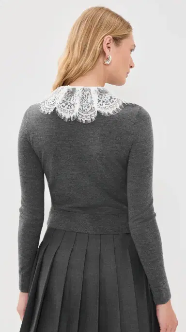 Self Portrait Lace Collar Knit Cardigan Grey | Thumbnail 3 Self Portrait Lace Collar Knit Cardigan Grey | Thumbnail 3