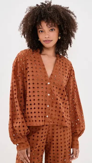 Dress To Brown Castanha Cuffed Eyelet Shirt Brown Castanha | Thumbnail 2 Dress To Brown Castanha Cuffed Eyelet Shirt Brown Castanha | Thumbnail 2