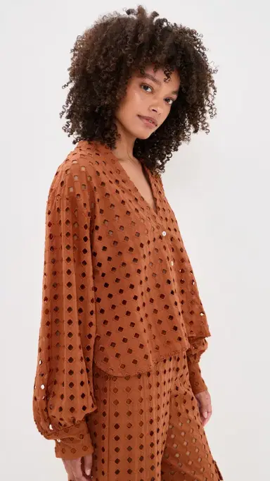 Dress To Brown Castanha Cuffed Eyelet Shirt Brown Castanha | Thumbnail 4 Dress To Brown Castanha Cuffed Eyelet Shirt Brown Castanha | Thumbnail 4