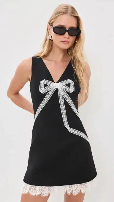 Self-Portrait Bow Lace Mini Dress Black 6 | Thumbnail 2 Self-Portrait Bow Lace Mini Dress Black 6 | Thumbnail 2