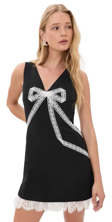 Self-Portrait Bow Lace Mini Dress Black 6 | Thumbnail 1 Self-Portrait Bow Lace Mini Dress Black 6 | Thumbnail 1