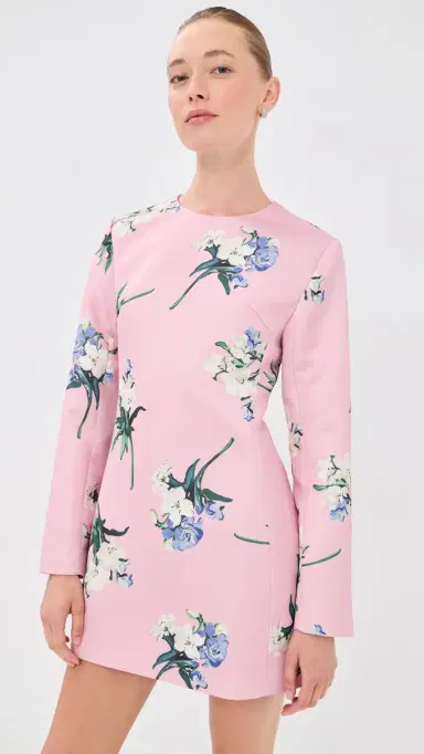 Leo Lin Aliza Long Sleeve Mini Dress Bouquet Print in Pastel Pink | Thumbnail 2 Leo Lin Aliza Long Sleeve Mini Dress Bouquet Print in Pastel Pink | Thumbnail 2