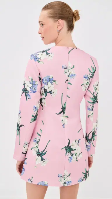 Leo Lin Aliza Long Sleeve Mini Dress Bouquet Print in Pastel Pink | Thumbnail 3 Leo Lin Aliza Long Sleeve Mini Dress Bouquet Print in Pastel Pink | Thumbnail 3