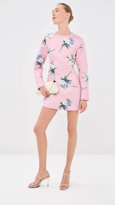Leo Lin Aliza Long Sleeve Mini Dress Bouquet Print in Pastel Pink | Thumbnail 5 Leo Lin Aliza Long Sleeve Mini Dress Bouquet Print in Pastel Pink | Thumbnail 5