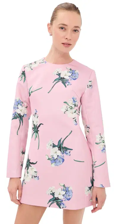Leo Lin Aliza Long Sleeve Mini Dress Bouquet Print in Pastel Pink | Thumbnail 1 Leo Lin Aliza Long Sleeve Mini Dress Bouquet Print in Pastel Pink | Thumbnail 1
