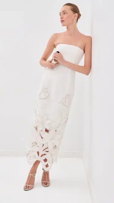 LEO LIN Rayna Applique Bustier Maxi Dress Snow | Thumbnail 2 LEO LIN Rayna Applique Bustier Maxi Dress Snow | Thumbnail 2
