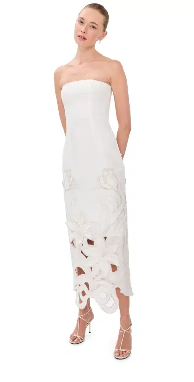 LEO LIN Rayna Applique Bustier Maxi Dress Snow | Thumbnail 1 LEO LIN Rayna Applique Bustier Maxi Dress Snow | Thumbnail 1