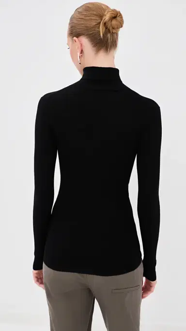 Tibi Featherweight Ribbed plit Neck Turtleneck Sweater Black | Thumbnail 3 Tibi Featherweight Ribbed plit Neck Turtleneck Sweater Black | Thumbnail 3