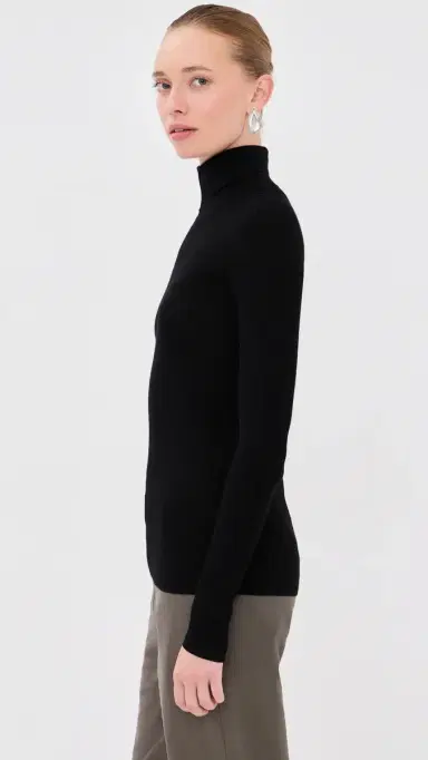 Tibi Featherweight Ribbed plit Neck Turtleneck Sweater Black | Thumbnail 4 Tibi Featherweight Ribbed plit Neck Turtleneck Sweater Black | Thumbnail 4