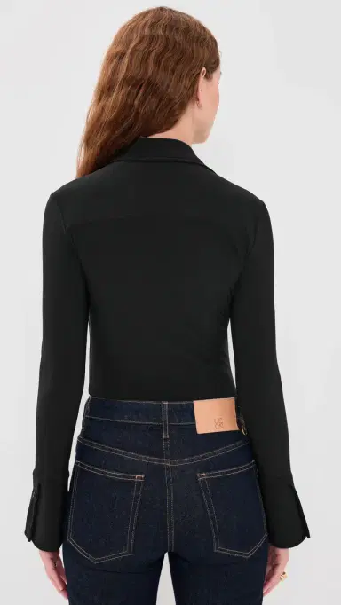 Alice + Olivia Freya Fitted Button Down Thong Bodysuit Black M | Thumbnail 3 Alice + Olivia Freya Fitted Button Down Thong Bodysuit Black M | Thumbnail 3