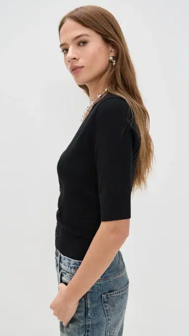 R13 Elbow Sleeve plit Hem Cardigan Black | Thumbnail 4 R13 Elbow Sleeve plit Hem Cardigan Black | Thumbnail 4