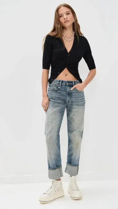 R13 Elbow Sleeve plit Hem Cardigan Black | Thumbnail 5 R13 Elbow Sleeve plit Hem Cardigan Black | Thumbnail 5