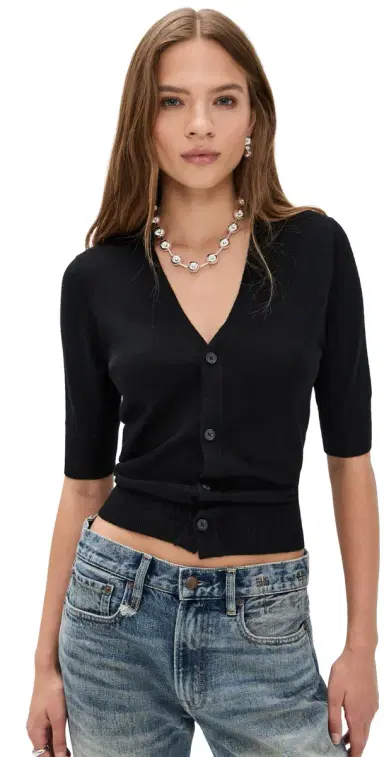 R13 Elbow Sleeve plit Hem Cardigan Black | Thumbnail 1 R13 Elbow Sleeve plit Hem Cardigan Black | Thumbnail 1