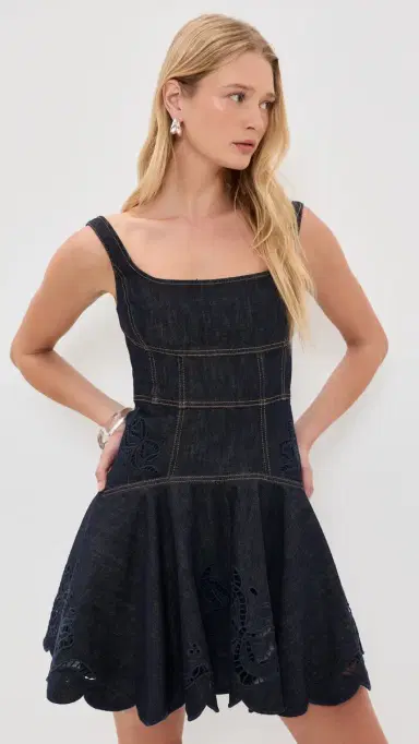 Self-Portrait Indigo Denim Bow Embroidered Mini Dress Blue | Thumbnail 2 Self-Portrait Indigo Denim Bow Embroidered Mini Dress Blue | Thumbnail 2