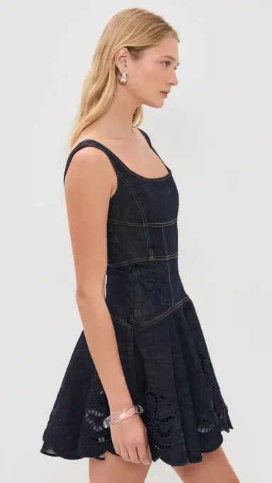 Self-Portrait Indigo Denim Bow Embroidered Mini Dress Blue | Thumbnail 4 Self-Portrait Indigo Denim Bow Embroidered Mini Dress Blue | Thumbnail 4