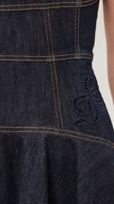 Self-Portrait Indigo Denim Bow Embroidered Mini Dress Blue | Thumbnail 6 Self-Portrait Indigo Denim Bow Embroidered Mini Dress Blue | Thumbnail 6
