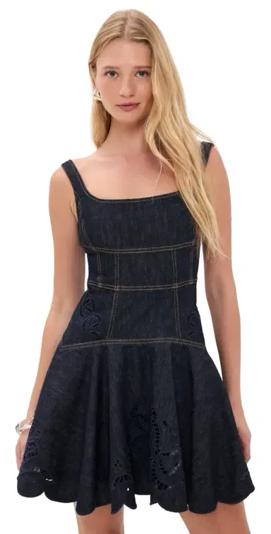 Self-Portrait Indigo Denim Bow Embroidered Mini Dress Blue | Thumbnail 1 Self-Portrait Indigo Denim Bow Embroidered Mini Dress Blue | Thumbnail 1