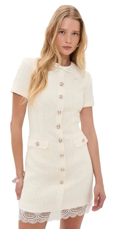 Self Portrait Lace Trim Mini Dress Cream | Thumbnail 1 Self Portrait Lace Trim Mini Dress Cream | Thumbnail 1