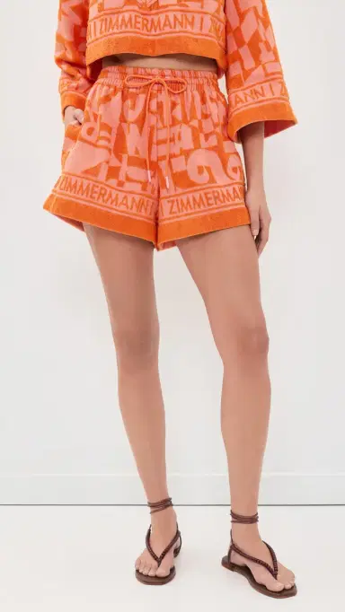 Zimmermann Solstice Towelling Coverup Shorts Orange Pink | Thumbnail 2 Zimmermann Solstice Towelling Coverup Shorts Orange Pink | Thumbnail 2