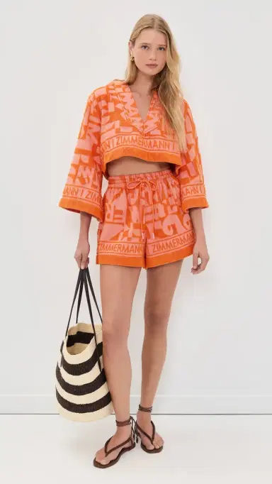 Zimmermann Solstice Towelling Coverup Shorts Orange Pink | Thumbnail 5 Zimmermann Solstice Towelling Coverup Shorts Orange Pink | Thumbnail 5