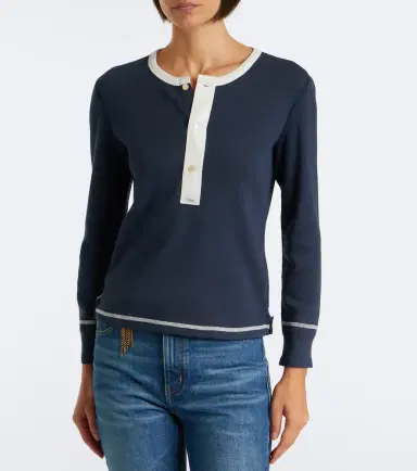Chloé Chloé Ribbed-knit cotton jersey Henley shirt | Thumbnail 3 Chloé Chloé Ribbed-knit cotton jersey Henley shirt | Thumbnail 3