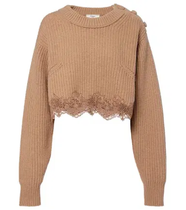 Chloé Chloé Lace-trimmed wool and cashmere sweater | Thumbnail 1 Chloé Chloé Lace-trimmed wool and cashmere sweater | Thumbnail 1