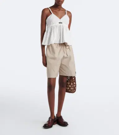 Miu Miu Embroidered cotton and linen-blend top | Thumbnail 5 Miu Miu Embroidered cotton and linen-blend top | Thumbnail 5