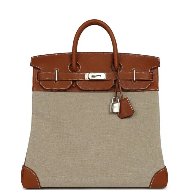 Hermes Birkin HAC 40 Fauve Barenia and Ficelle Toile H Palladium Hardware Hermes Birkin HAC 40 Fauve Barenia and Ficelle Toile H Palladium Hardware