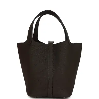 HERMÈS Hermes Picotin Lock 18 Bai Brun Clemence Palladium Hardware | Thumbnail 4 HERMÈS Hermes Picotin Lock 18 Bai Brun Clemence Palladium Hardware | Thumbnail 4