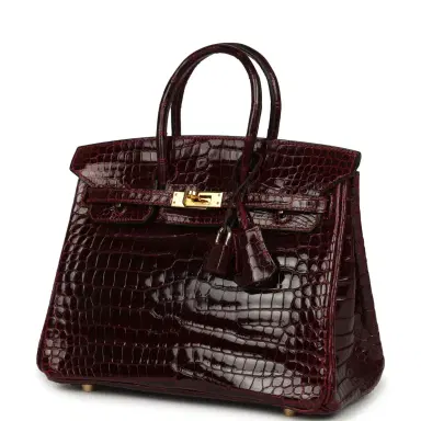 HERMÈS Vintage Hermes Birkin 25 Bordeaux Shiny Porosus Crocodile Gold Hardware | Thumbnail 5 HERMÈS Vintage Hermes Birkin 25 Bordeaux Shiny Porosus Crocodile Gold Hardware | Thumbnail 5