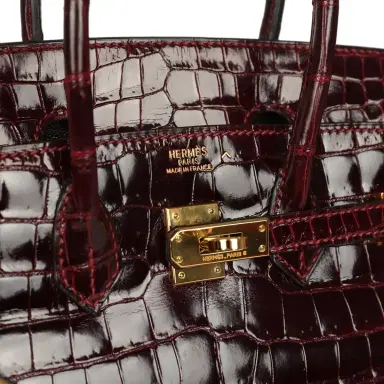 HERMÈS Vintage Hermes Birkin 25 Bordeaux Shiny Porosus Crocodile Gold Hardware | Thumbnail 7 HERMÈS Vintage Hermes Birkin 25 Bordeaux Shiny Porosus Crocodile Gold Hardware | Thumbnail 7