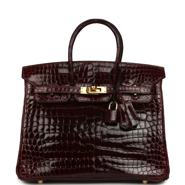 Vintage Hermes Birkin 25 Bordeaux Shiny Porosus Crocodile Gold Hardware Vintage Hermes Birkin 25 Bordeaux Shiny Porosus Crocodile Gold Hardware