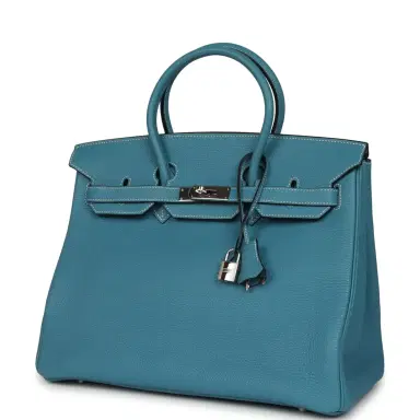 HERMÈS Vintage Hermes Birkin 35 Blue Jean Togo Palladium Hardware | Thumbnail 5 HERMÈS Vintage Hermes Birkin 35 Blue Jean Togo Palladium Hardware | Thumbnail 5