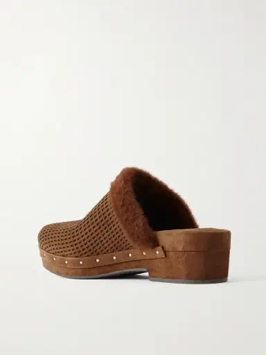 Brunello Cucinelli Bead-embellished Shearling-trimmed Suede Clogs | Thumbnail 3 Brunello Cucinelli Bead-embellished Shearling-trimmed Suede Clogs | Thumbnail 3