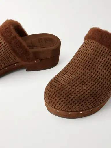 Brunello Cucinelli Bead-embellished Shearling-trimmed Suede Clogs | Thumbnail 5 Brunello Cucinelli Bead-embellished Shearling-trimmed Suede Clogs | Thumbnail 5