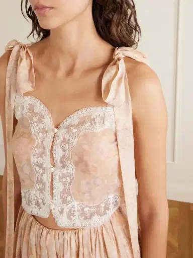 Chloé Cropped Bow-detailed Lace-trimmed Floral-print Silk-charmeuse Top | Thumbnail 4 Chloé Cropped Bow-detailed Lace-trimmed Floral-print Silk-charmeuse Top | Thumbnail 4