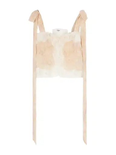 Chloé Cropped Bow-detailed Lace-trimmed Floral-print Silk-charmeuse Top | Thumbnail 1 Chloé Cropped Bow-detailed Lace-trimmed Floral-print Silk-charmeuse Top | Thumbnail 1