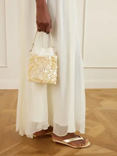 Staud Lila Mini Leather-trimmed Paillette-embellished Twill Bucket Bag | Thumbnail 2 Staud Lila Mini Leather-trimmed Paillette-embellished Twill Bucket Bag | Thumbnail 2