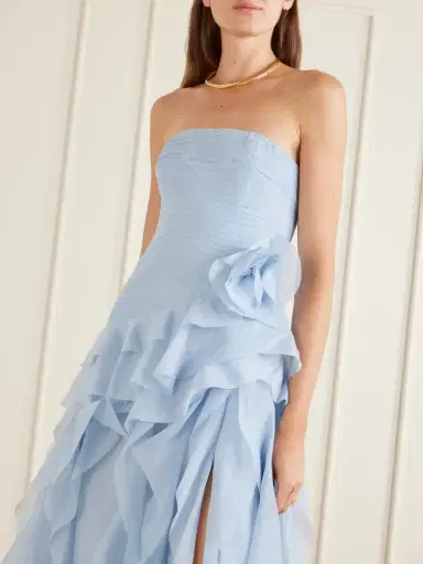 Aje Canyon Strapless Appliquéd Ruffled Pleated Chiffon Gown | Thumbnail 4 Aje Canyon Strapless Appliquéd Ruffled Pleated Chiffon Gown | Thumbnail 4