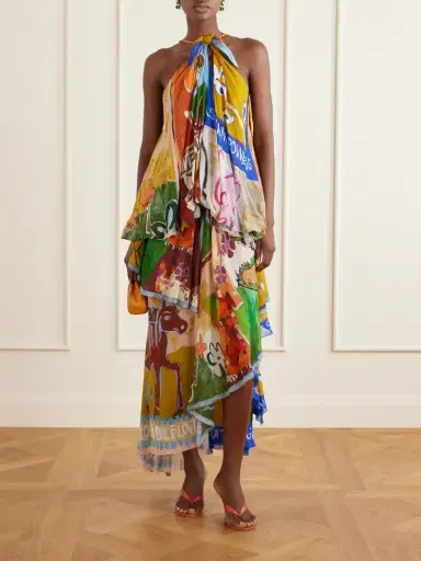 ALÉMAIS Mlak Draped Printed Organza Halterneck Midi Dress | Thumbnail 2 ALÉMAIS Mlak Draped Printed Organza Halterneck Midi Dress | Thumbnail 2