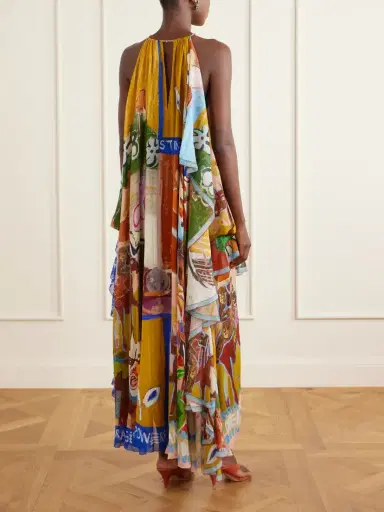 ALÉMAIS Mlak Draped Printed Organza Halterneck Midi Dress | Thumbnail 3 ALÉMAIS Mlak Draped Printed Organza Halterneck Midi Dress | Thumbnail 3