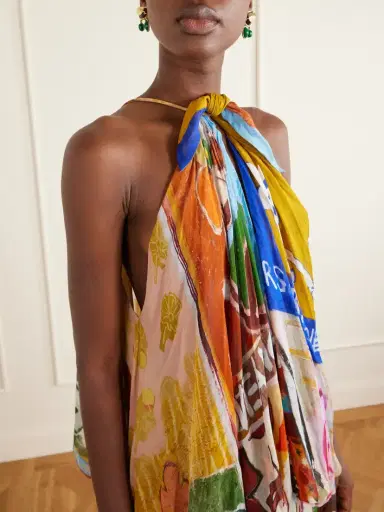 ALÉMAIS Mlak Draped Printed Organza Halterneck Midi Dress | Thumbnail 4 ALÉMAIS Mlak Draped Printed Organza Halterneck Midi Dress | Thumbnail 4