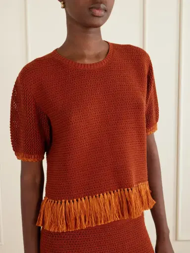 ESCVDO Amada Fringed Crocheted Cotton T-shirt | Thumbnail 4 ESCVDO Amada Fringed Crocheted Cotton T-shirt | Thumbnail 4