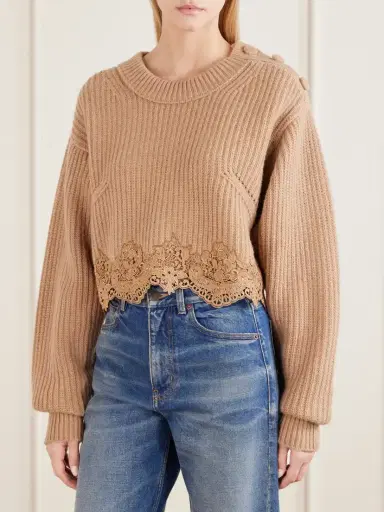 Chloé Lace-trimmed Wool And Cashmere-blend Sweater | Thumbnail 3 Chloé Lace-trimmed Wool And Cashmere-blend Sweater | Thumbnail 3