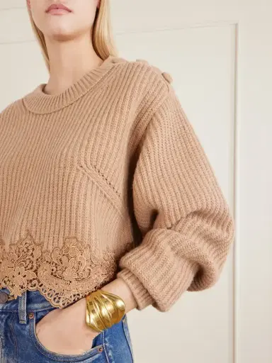 Chloé Lace-trimmed Wool And Cashmere-blend Sweater | Thumbnail 5 Chloé Lace-trimmed Wool And Cashmere-blend Sweater | Thumbnail 5